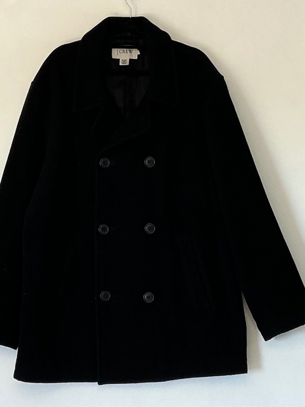 Men’s J CREW classic double breasted black coat size M
